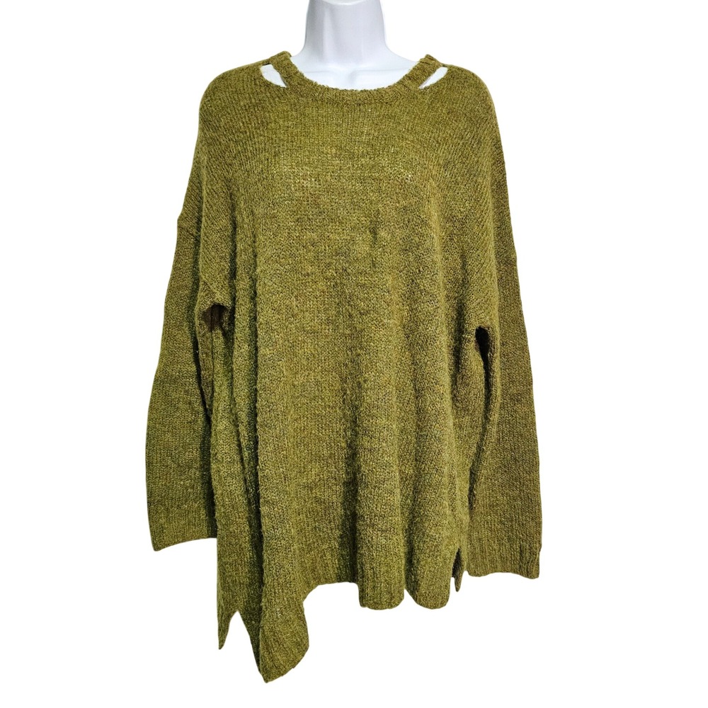 Whistles Olive Green Pullover Sweater Wool Blend Boxy Cutout Asymmetrical L